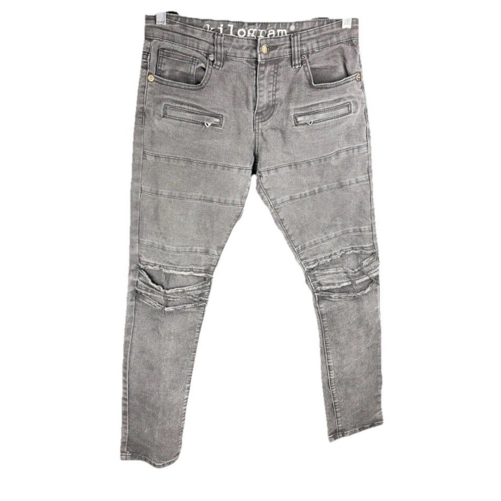 Kilogram Slim Jeans Mens 32x32 Black Cargo Distressed Y2K Dark Wash-Low Rise